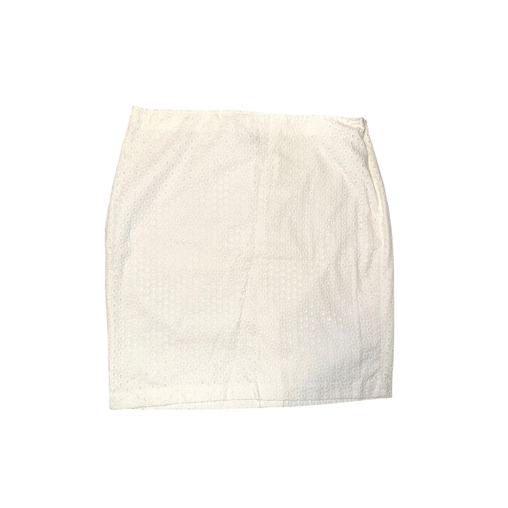 Max Studio White Eyelet Cotton Mini‎ Skirt Size 12 Embroidered Pencil 2712A11